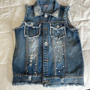 Denim embellished denim vest jacket from boutique